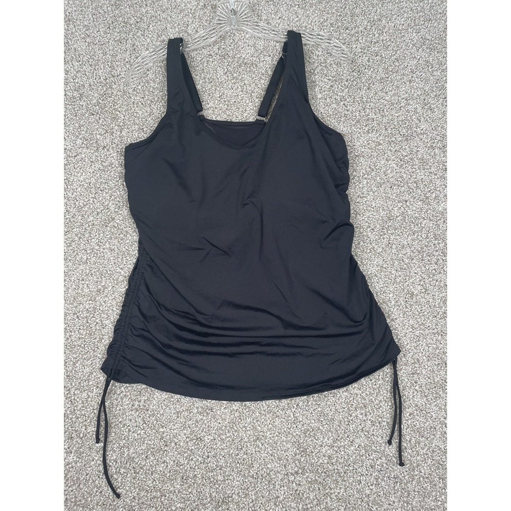Lands' End Black Adjustable Side Tie Scoop Neck Tankini Swimsuit Top Size 14DDD